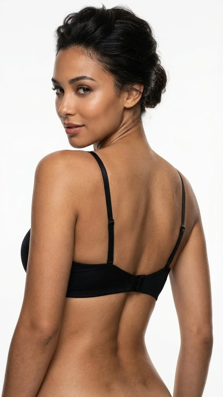 LunaIntim Parlak Siyah Sihirli Sütyen Saten Dokulu Micro Cup Push-Up - Son Görünüm